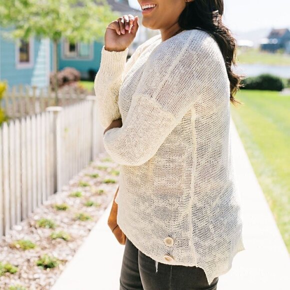 Ces Femme Cream Sheer Sweater w/ Sequin Details - Picture 2 of 6